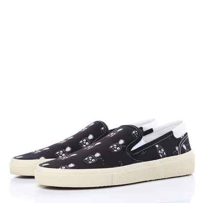 Saint Laurent Canvas Solaris Pinaskullada Skate Slip On Sneakers 38 Black White 3 of 10