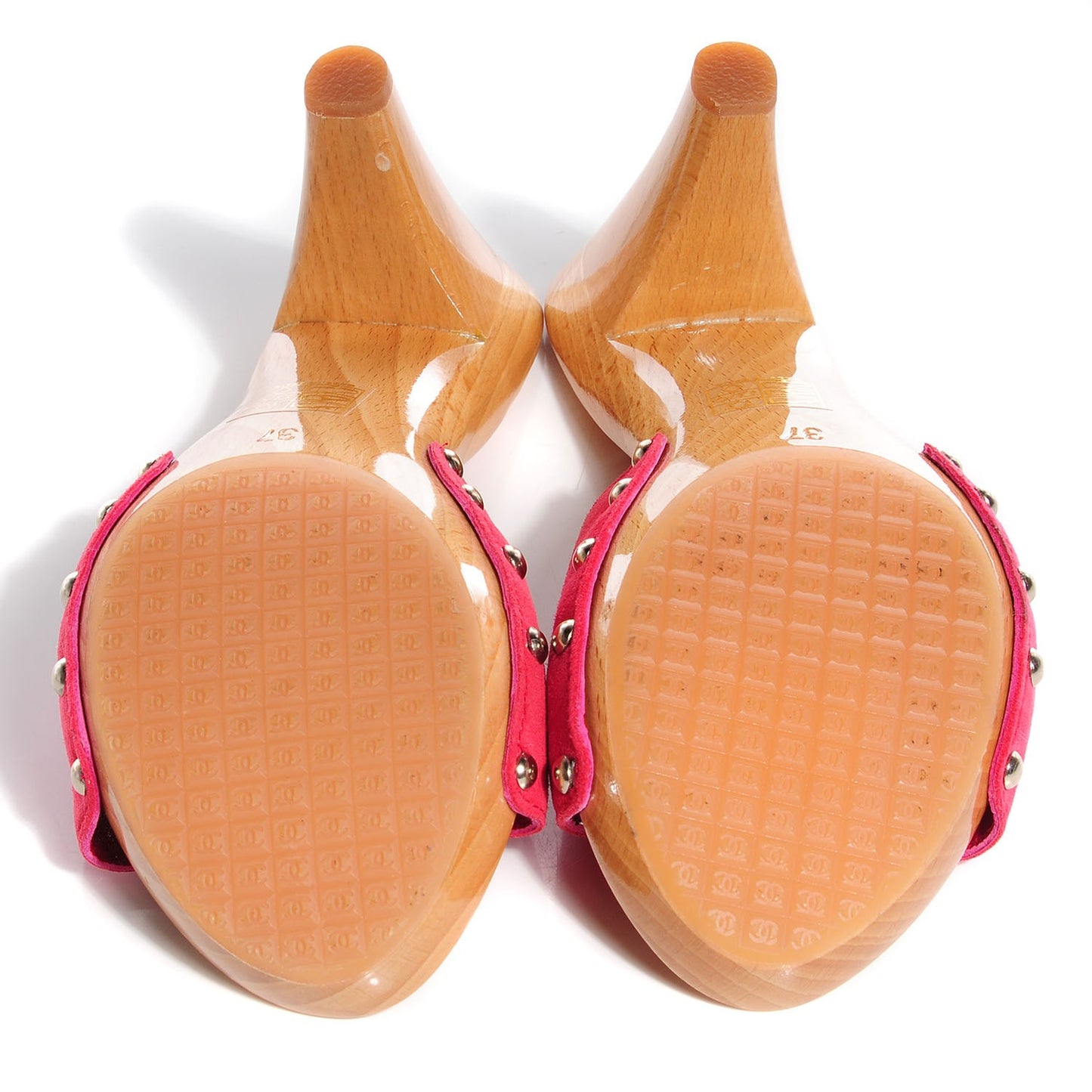 Suede Wooden CC Mules 37 Red