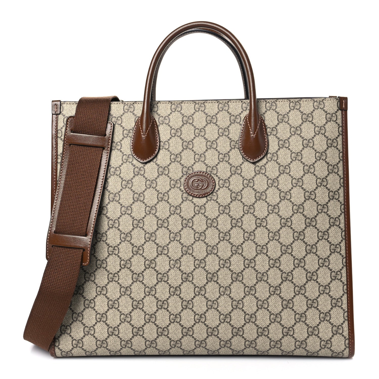 Gucci GG Supreme Monogram Azalea Calfskin Medium Retro Interlocking G Tote Bag Beige Ebony Brown Sugar 1 of 9
