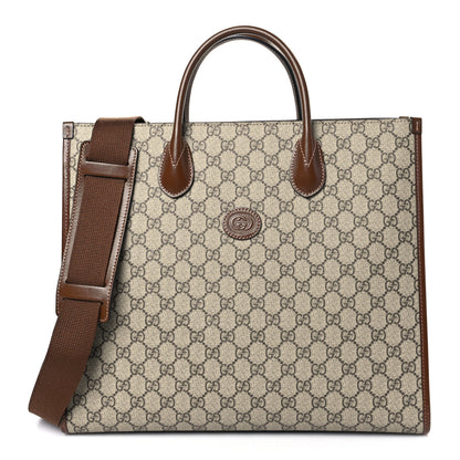 Gucci GG Supreme Monogram Azalea Calfskin Medium Retro Interlocking G Tote Bag Beige Ebony Brown Sugar 1 of 9