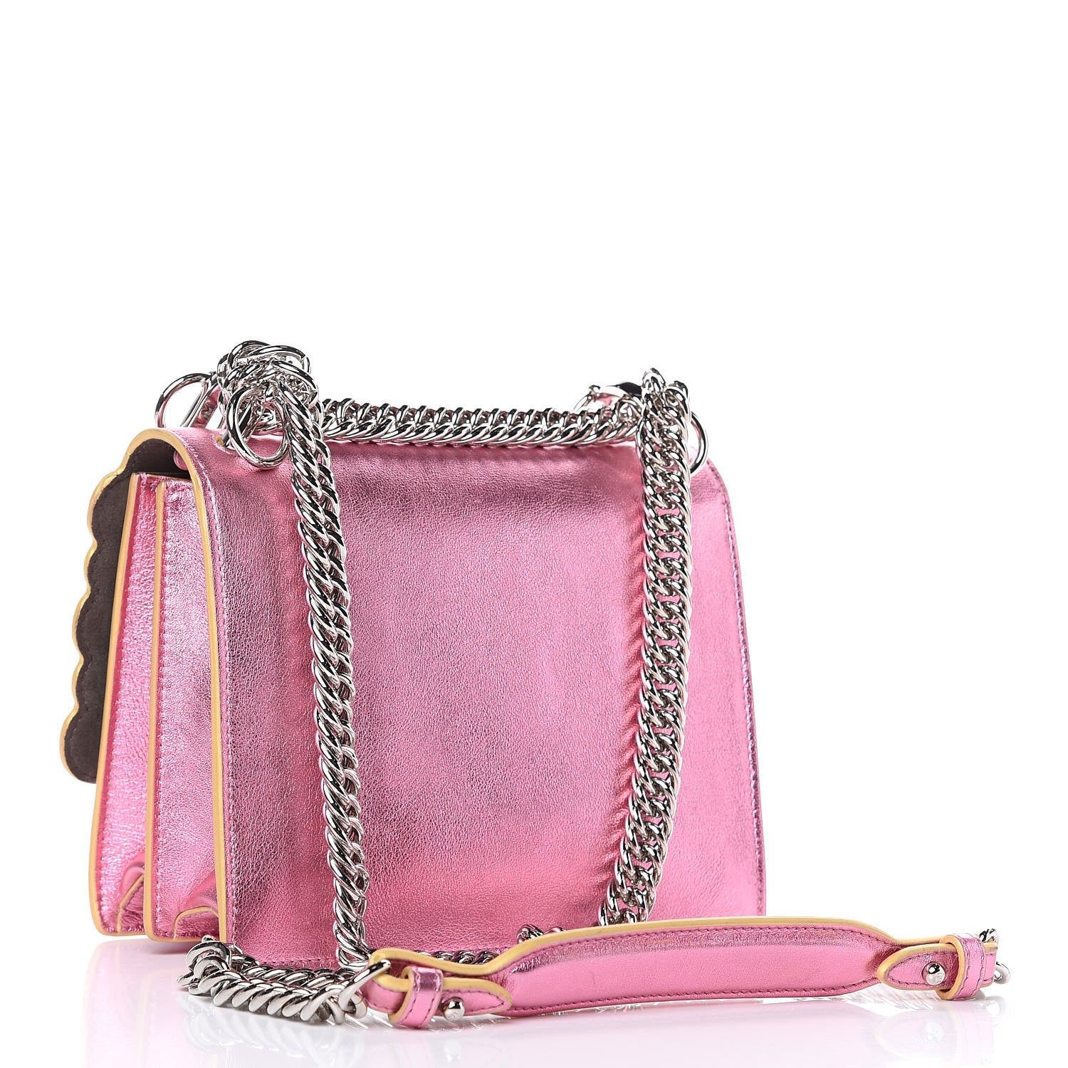 Fendi Vitello Catalan Mirror Scalloped Multi Studded Small Kan I Shoulder Bag Fuxia Chiaro 3 of 13
