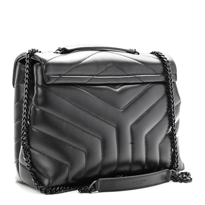 Saint Laurent Calfskin Y Quilted Monogram Monochrome Small Loulou Chain Satchel Black 3 of 10
