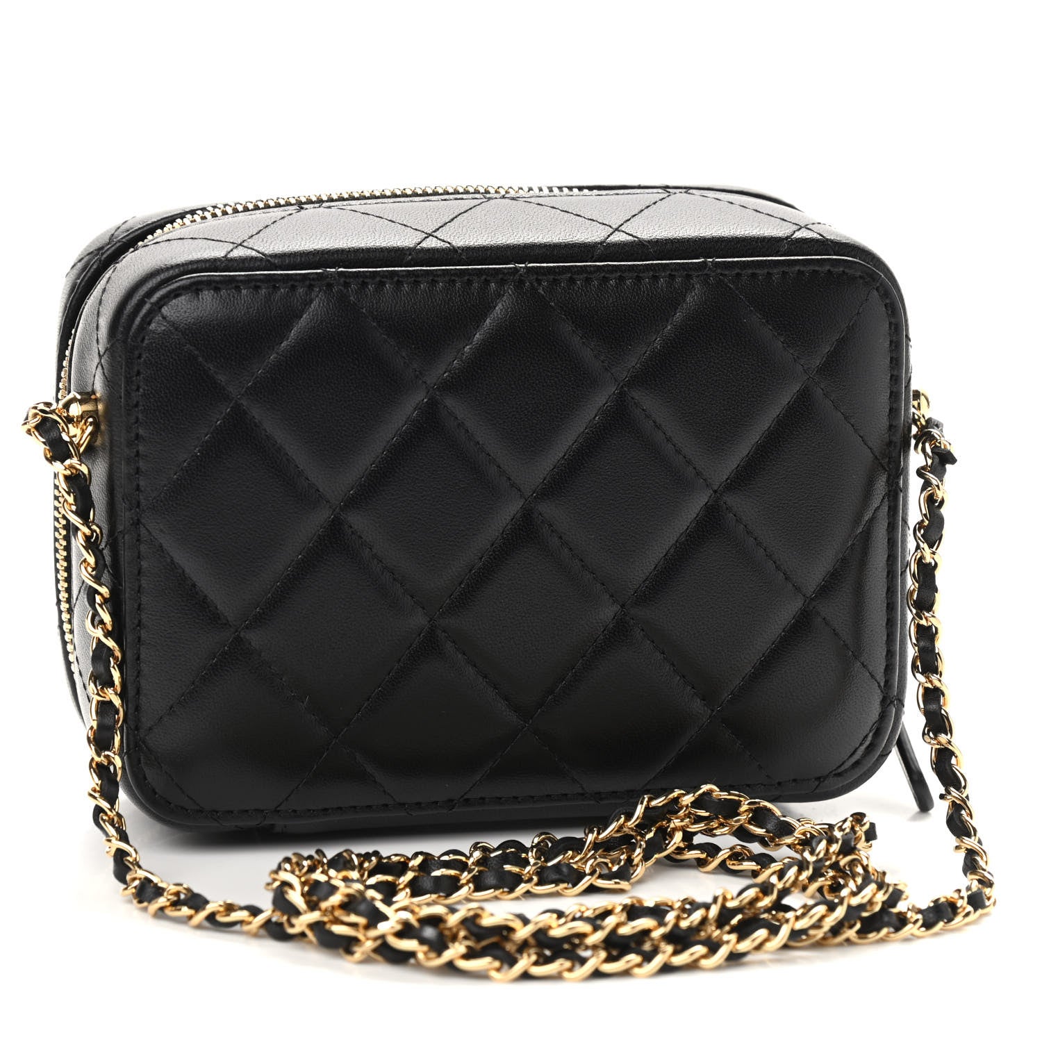 Chanel Lambskin Quilted Golden Plate Clutch With Chain Black 3 of 9