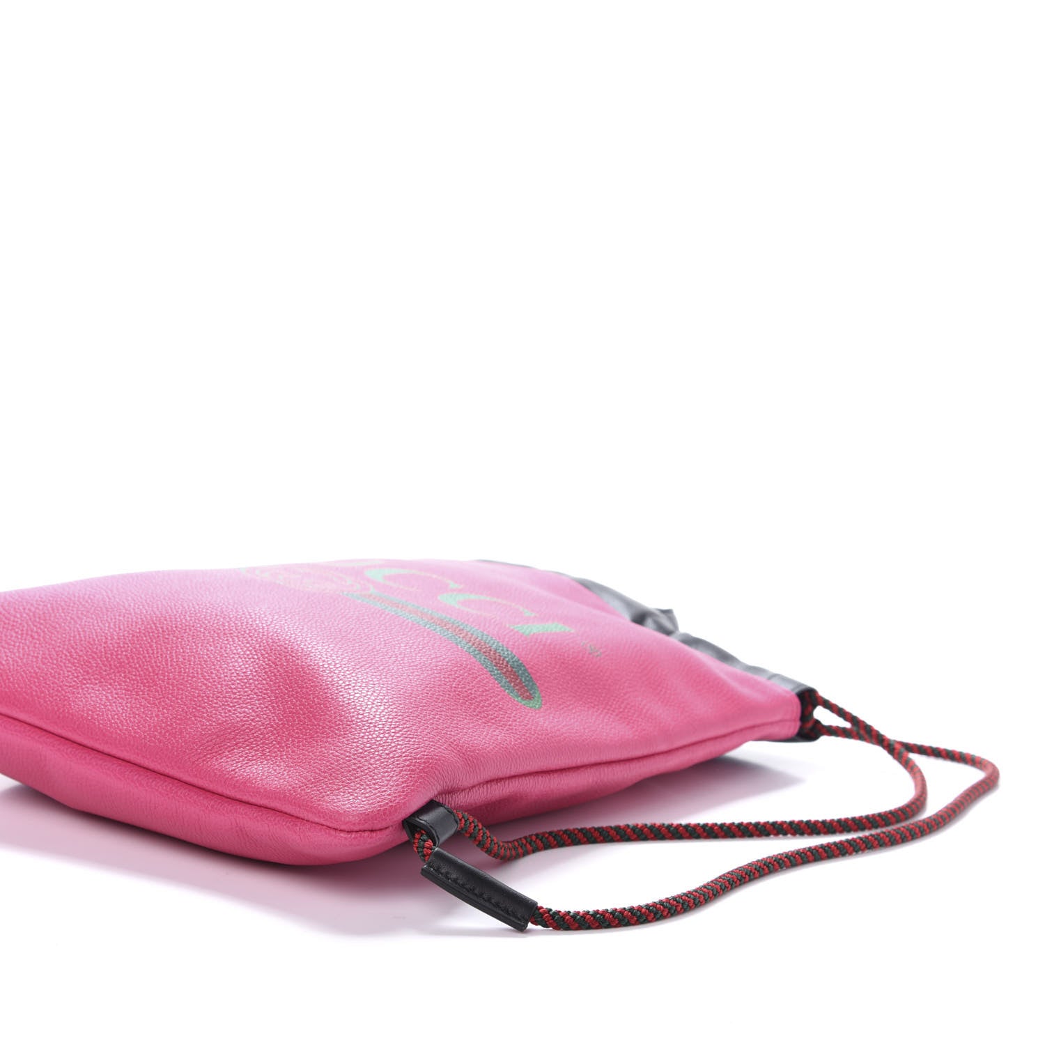 Gucci Grained Calfskin Logo Drawstring Backpack Box Pink Green Black 8 of 12
