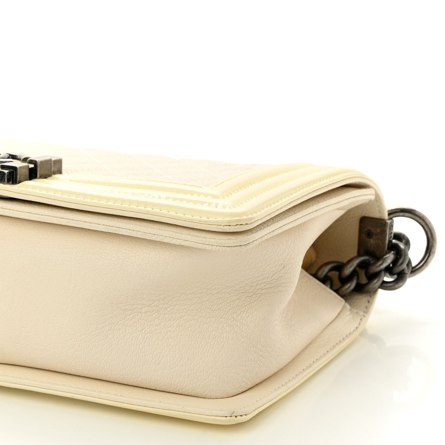 Goatskin Quilted Patent Medium Duo Boy Flap Ecru