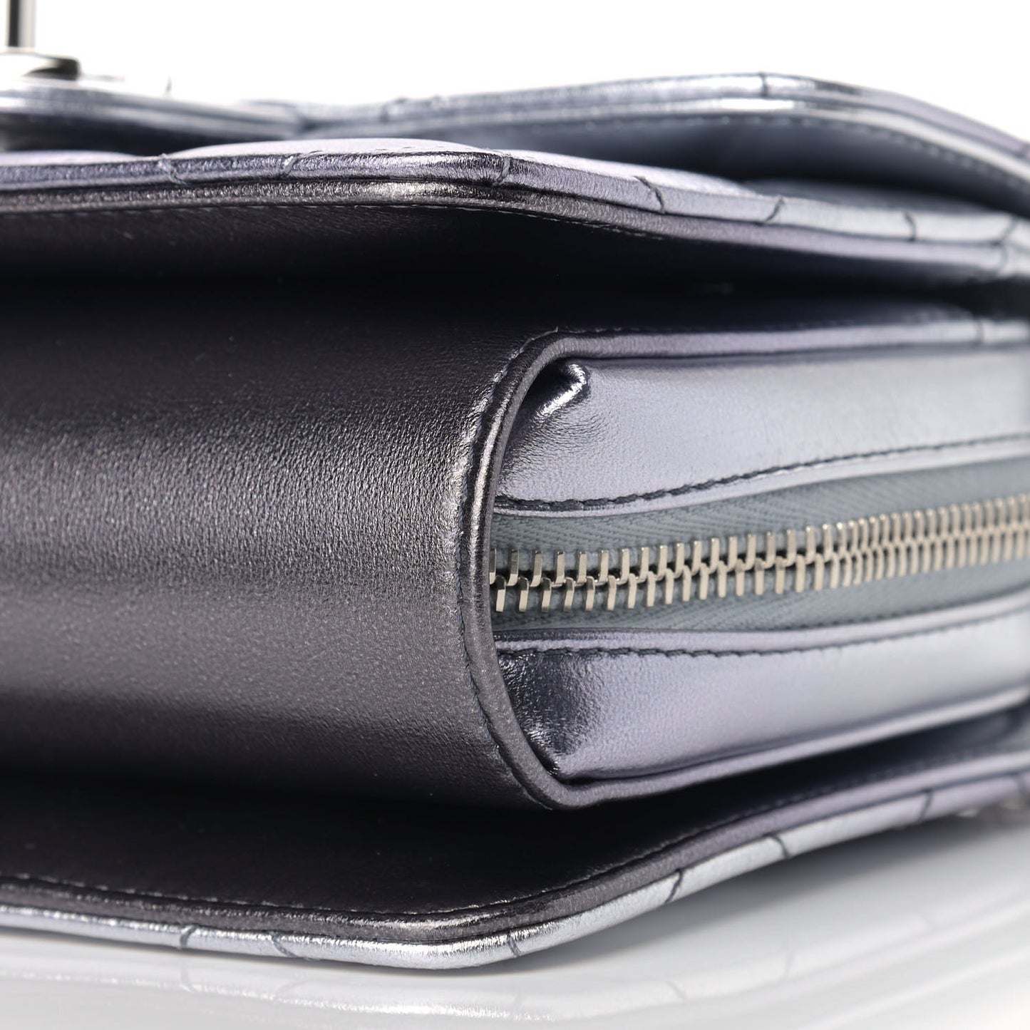 Metallic Lambskin Like A Wallet Flap Silvery Black