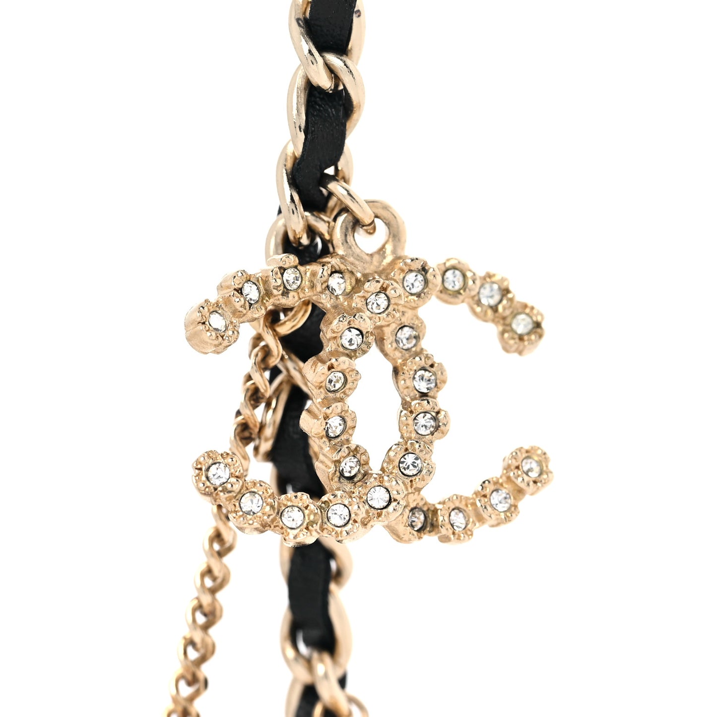 Lambskin Pearl CC Chain Multi Strand Necklace Black Gold