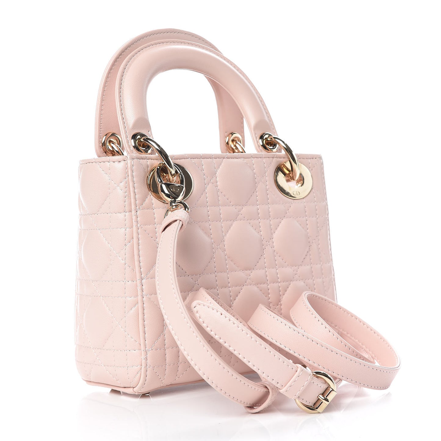 Lambskin Cannage Mini Lady Dior Rose Poudre