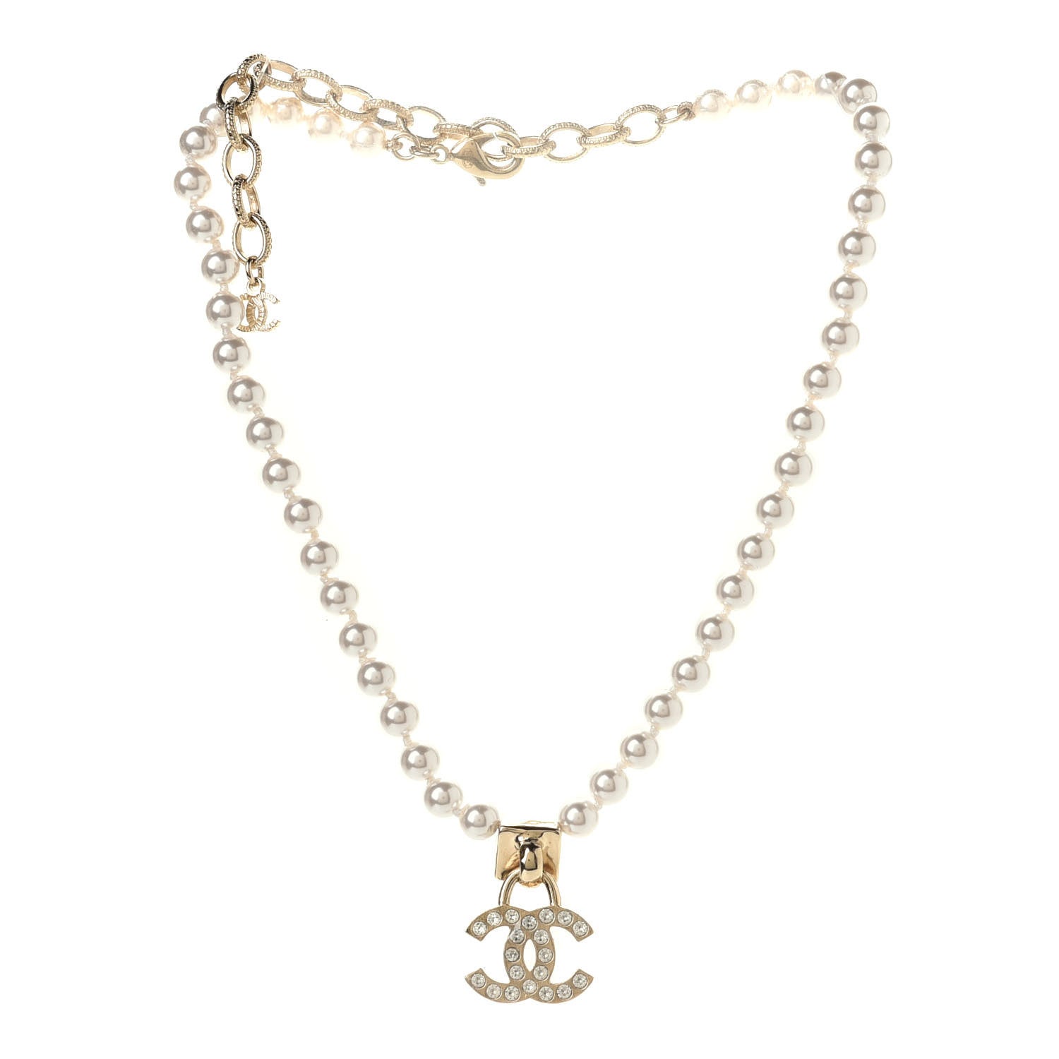 Chanel Pearl Crystal CC Short Necklace Gold 2 of 4