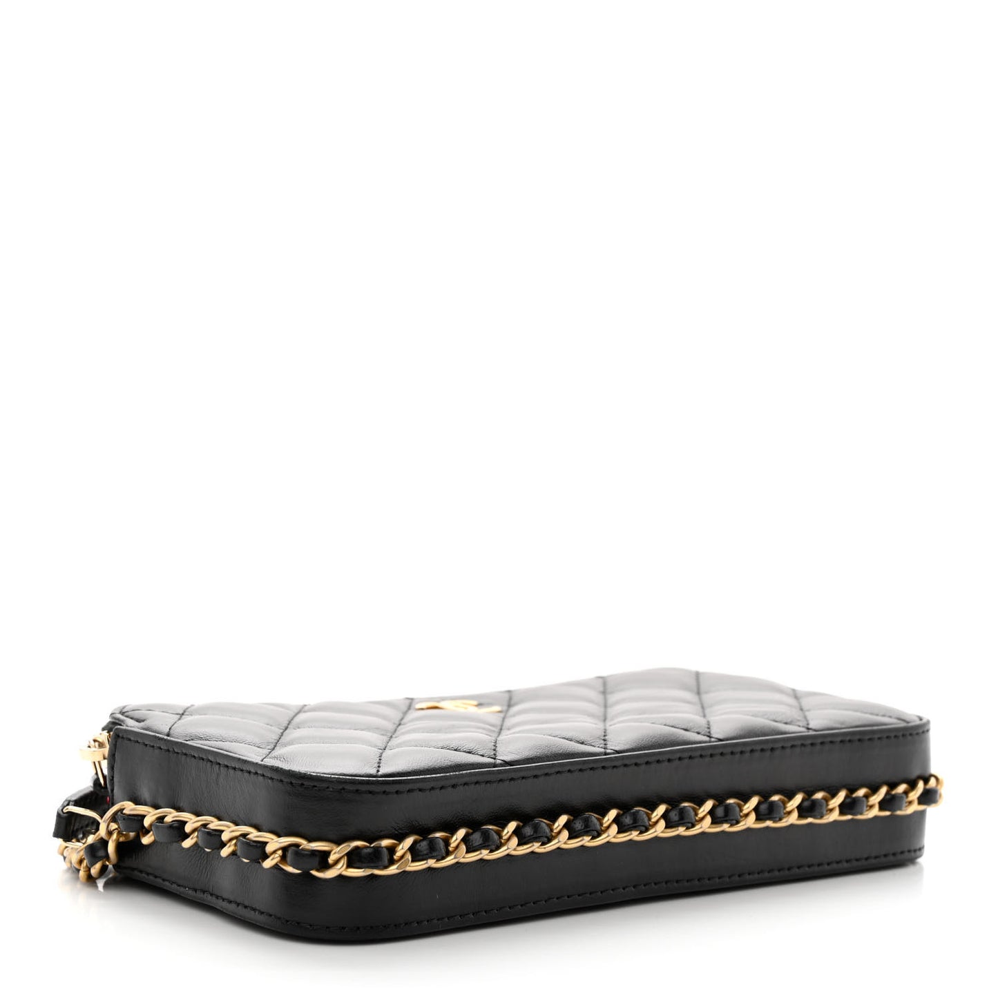 Lambskin Quilted Small Clutch With Chain Black
