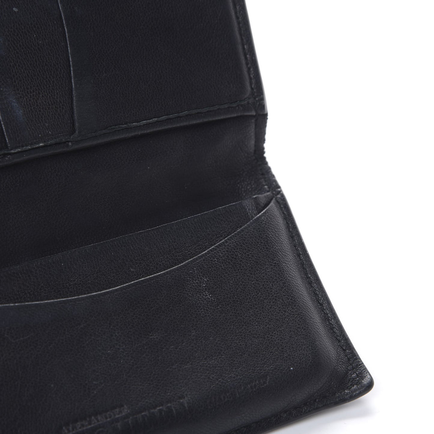 Embossed Calfskin Rib Cage Bi Fold Card Holder Black