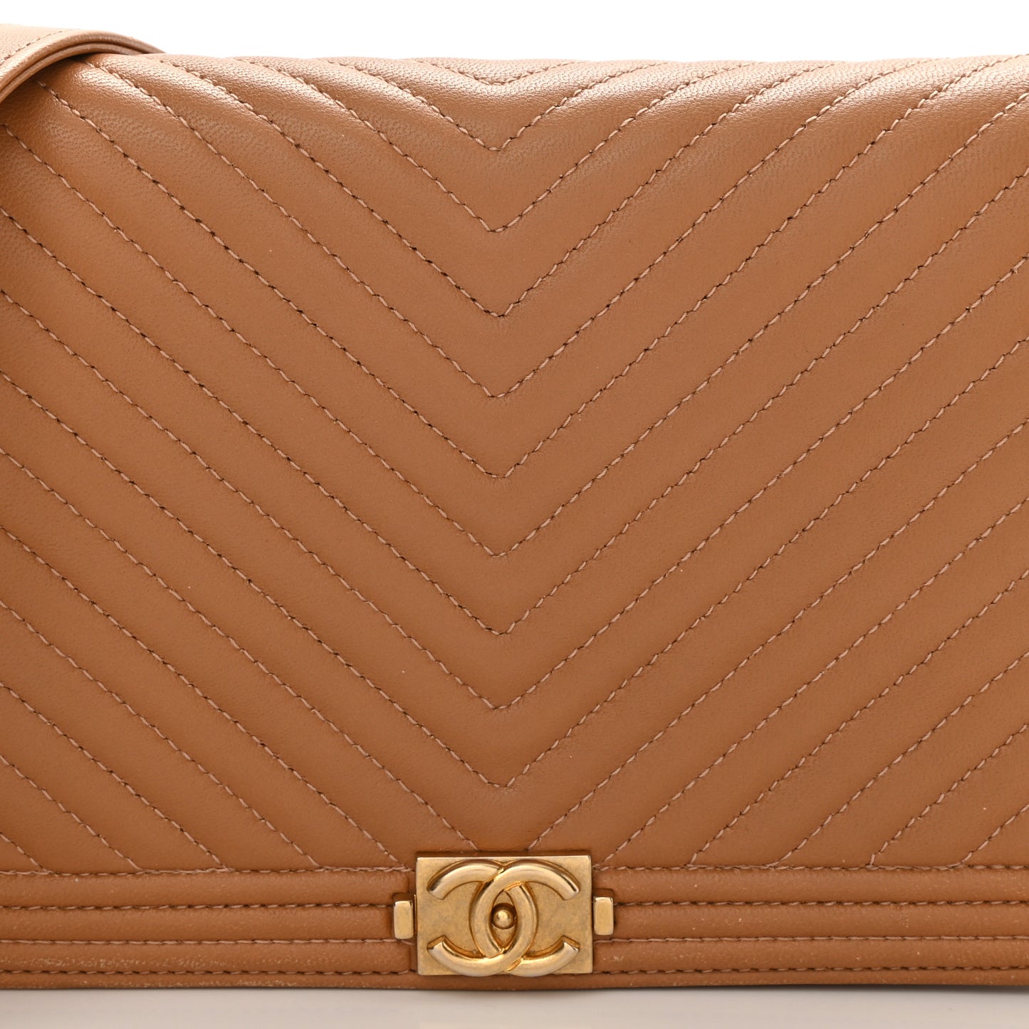 Lambskin Chevron Quilted Boy Wallet On Chain WOC Brown