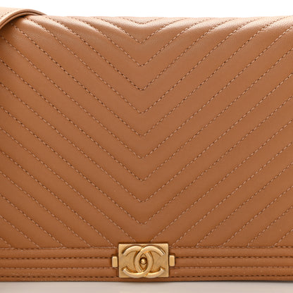 Chanel Lambskin Chevron Quilted Boy Wallet On Chain WOC Brown 9 of 12