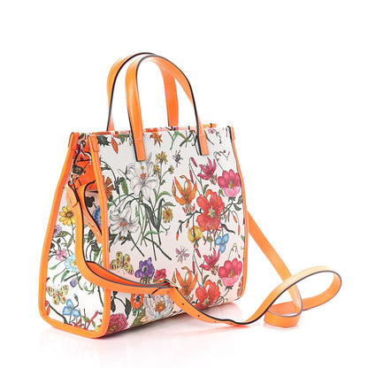 Gucci Canvas Medium Flora Tote White Multicolor Orange Fluo 3 of 9