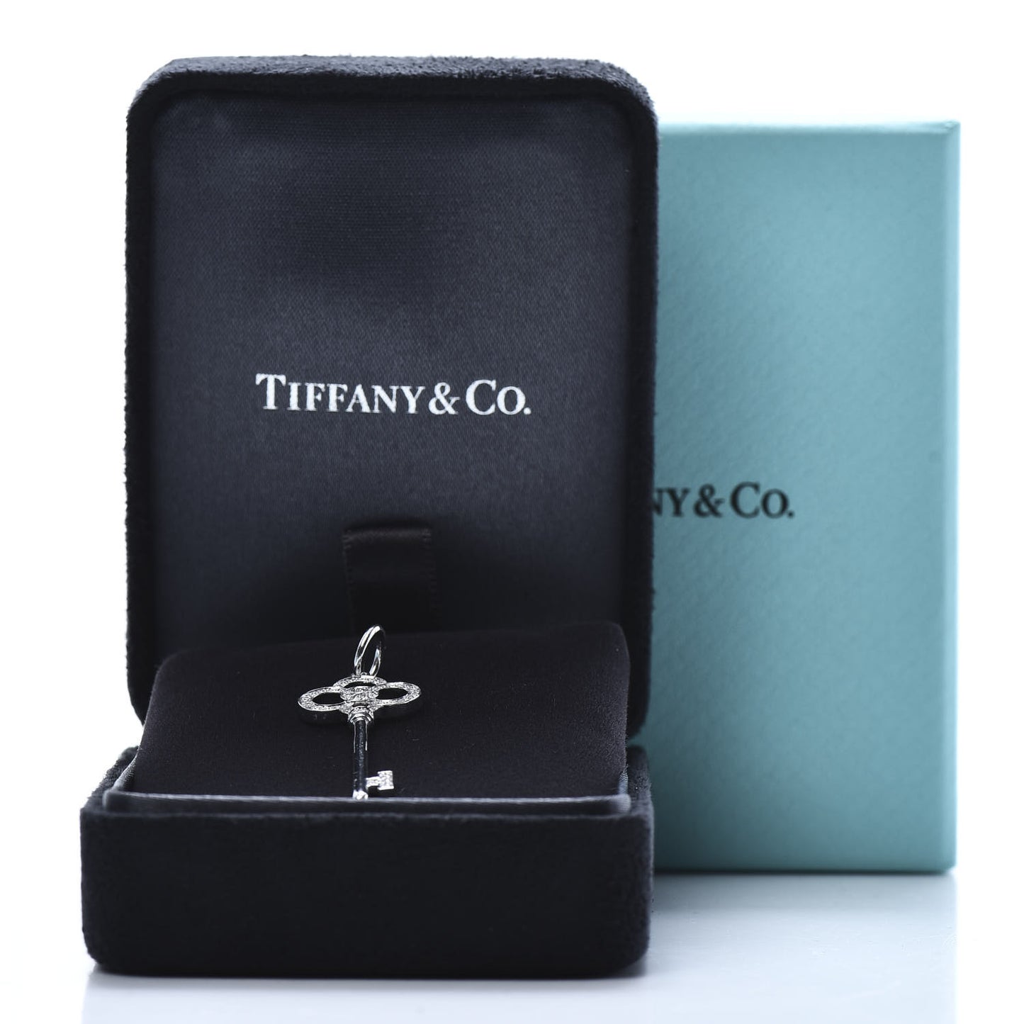 18K White Gold Diamond Crown Key Pendant