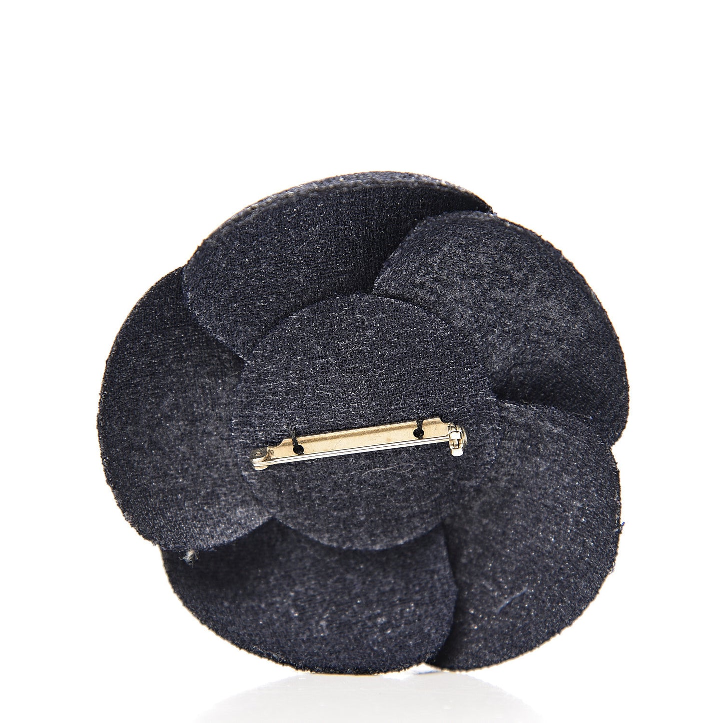 Tweed Camellia Pin Brooch Navy Blue