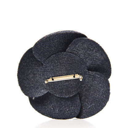 Chanel Tweed Camellia Pin Brooch Navy Blue 3 of 3