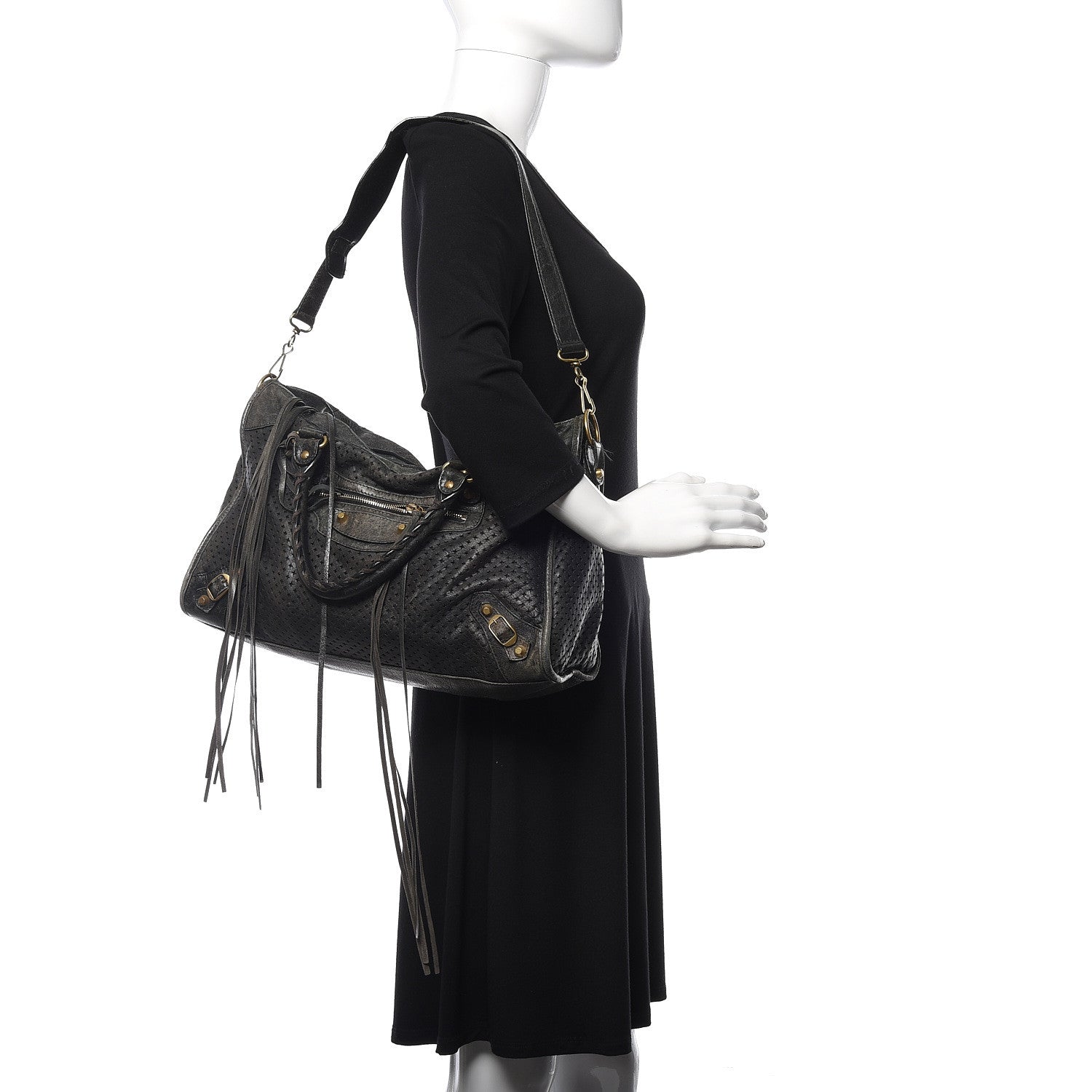 Balenciaga Agneau Laser Cut Cross Classic Gold Hardware City Black 2 of 17