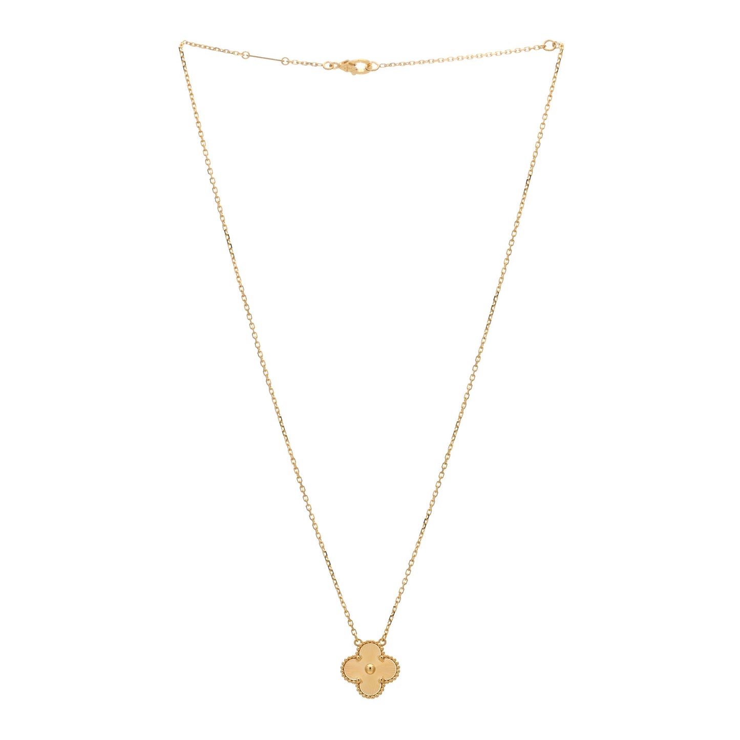 18K Yellow Gold Guilloche Vintage Alhambra Pendant Necklace