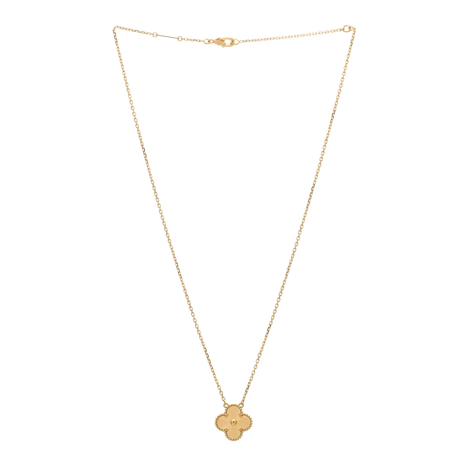 Van Cleef & Arpels 18K Yellow Gold Guilloche Vintage Alhambra Pendant Necklace 2 of 3