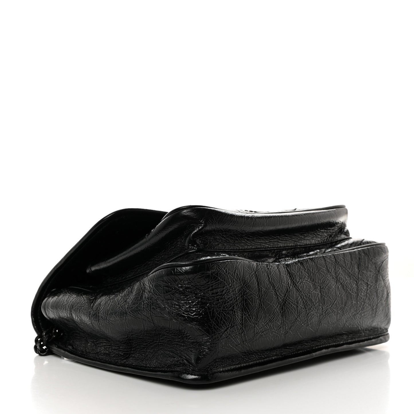 Crinkled Calfskin Matelasse Monogram Medium Niki Chain Satchel Black