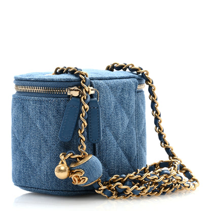 Chanel Denim Quilted Mini Pearl Crush Vanity Case With Chain 3 of 9