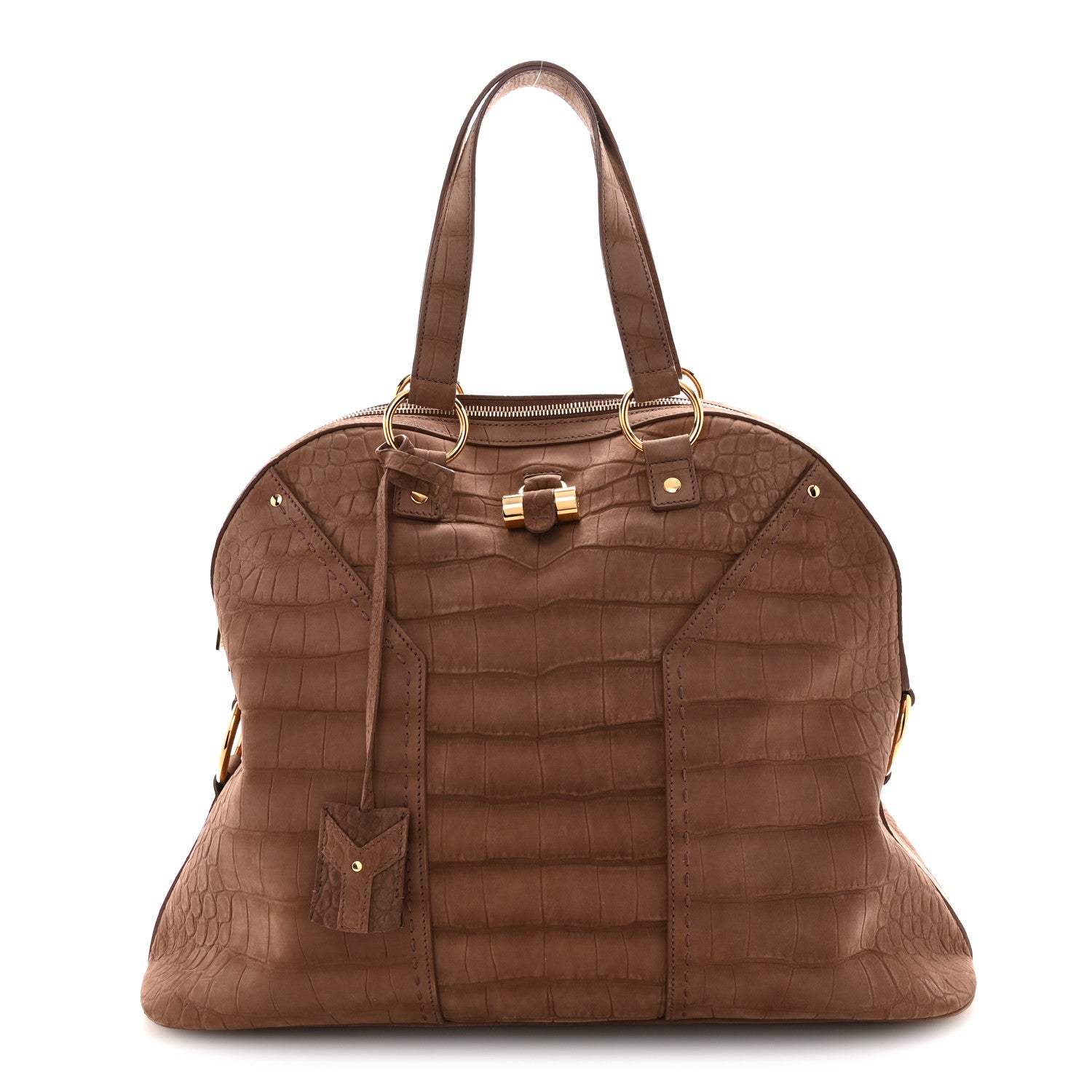 Saint Laurent Nubuck Croc Embossed Oversized Muse Beige 1 of 14