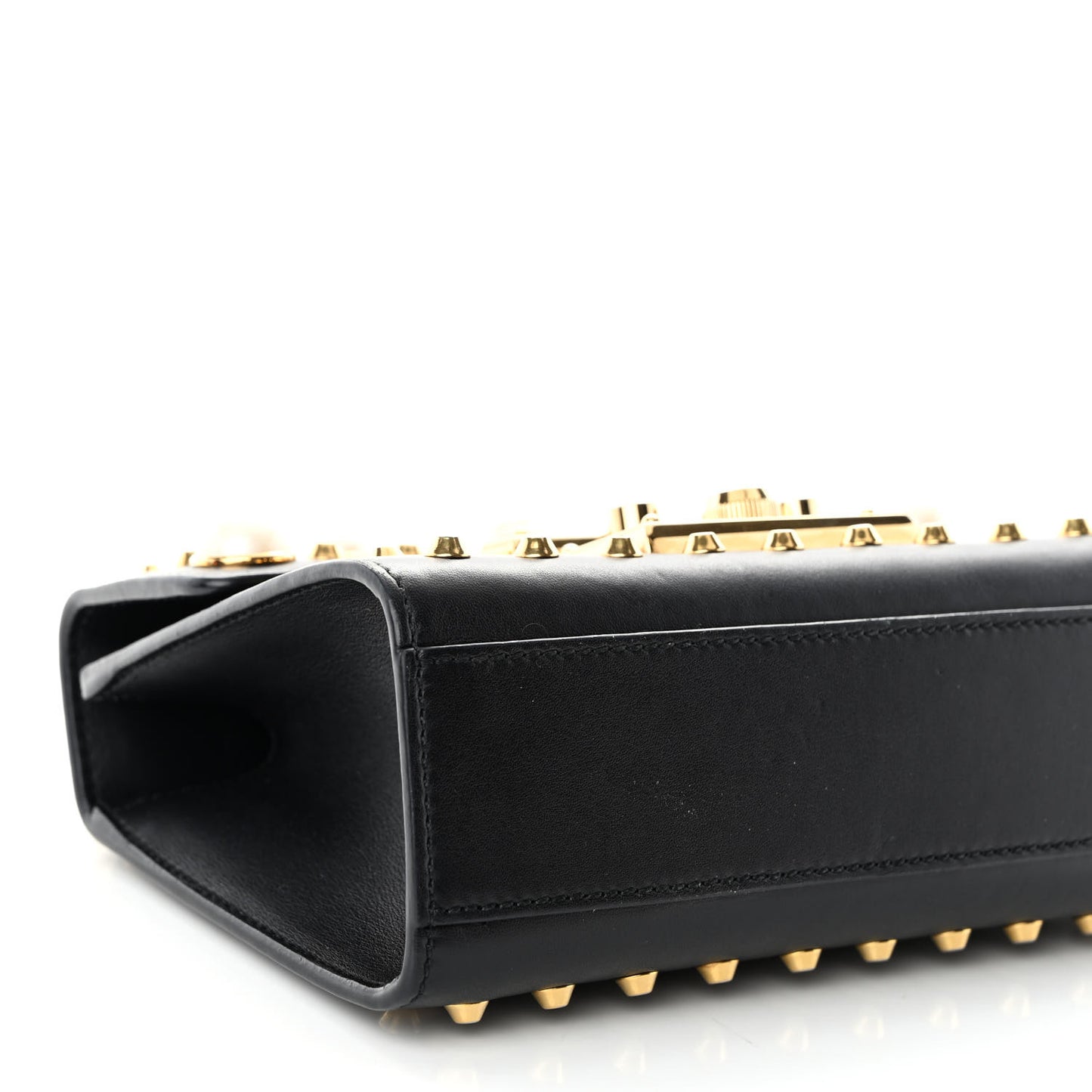 Calfskin Studded Small Padlock Shoulder Bag Black