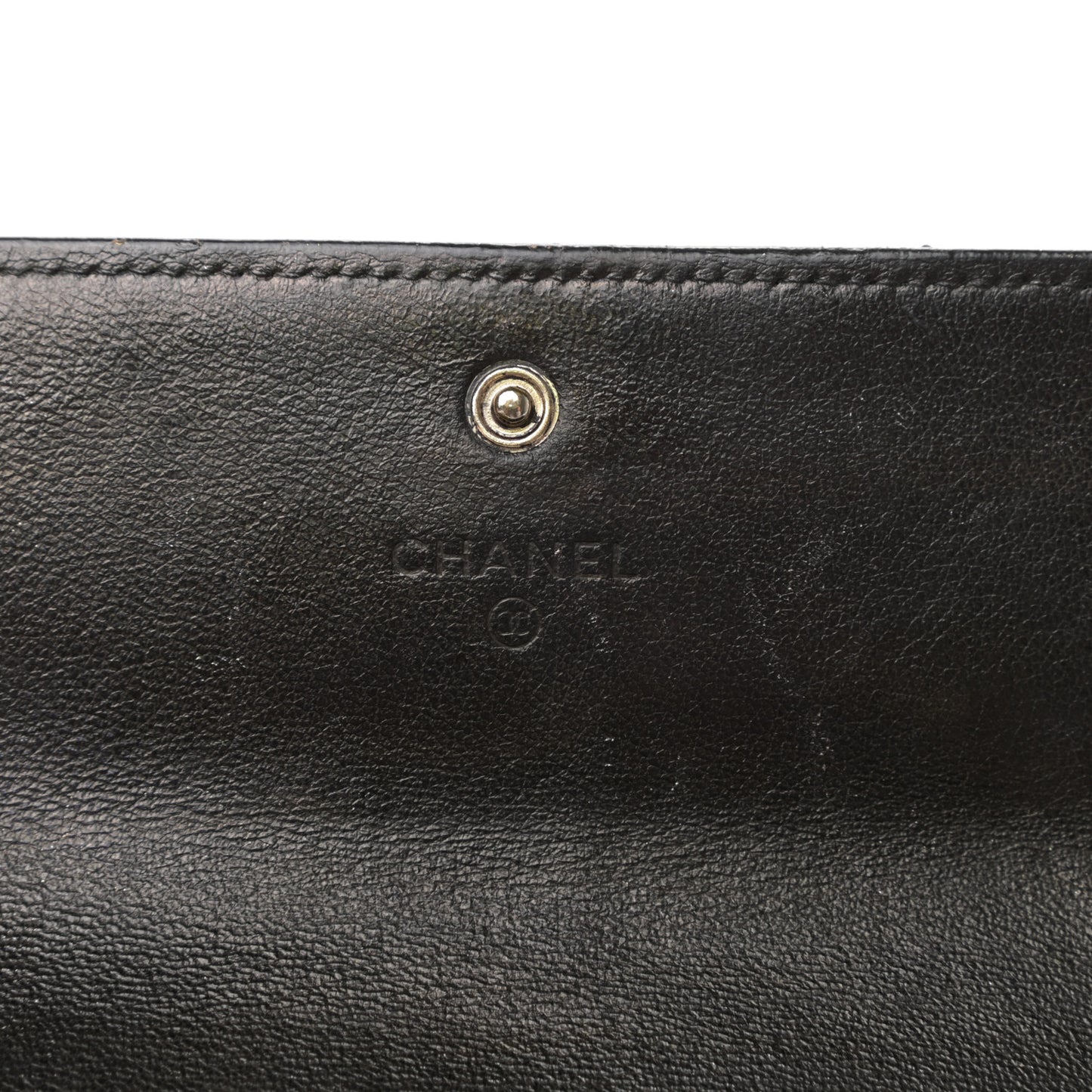 Perforated Lambskin Quilted Large Gusset Flap Wallet Black