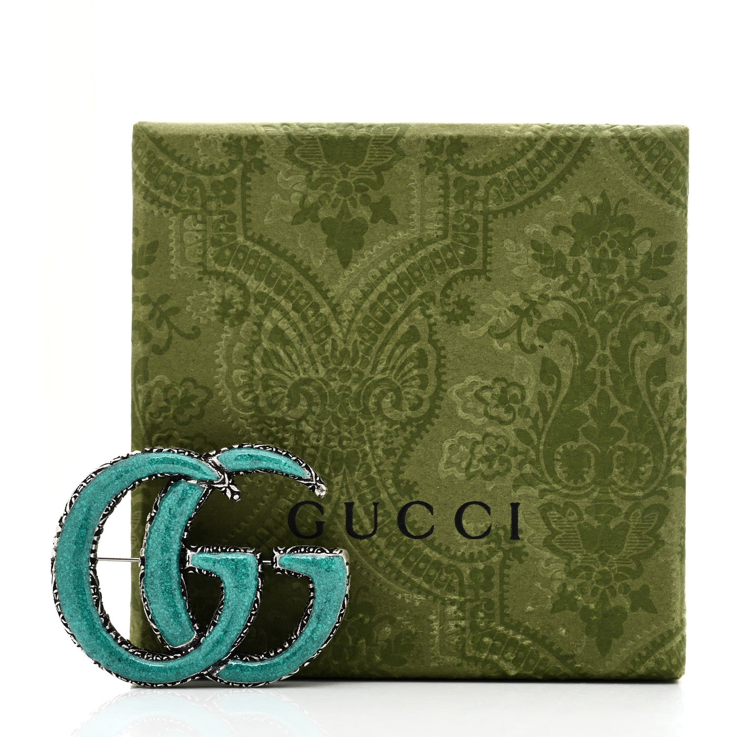 Gucci Sterling Silver Enamel GG Brooch Turquoise 4 of 4