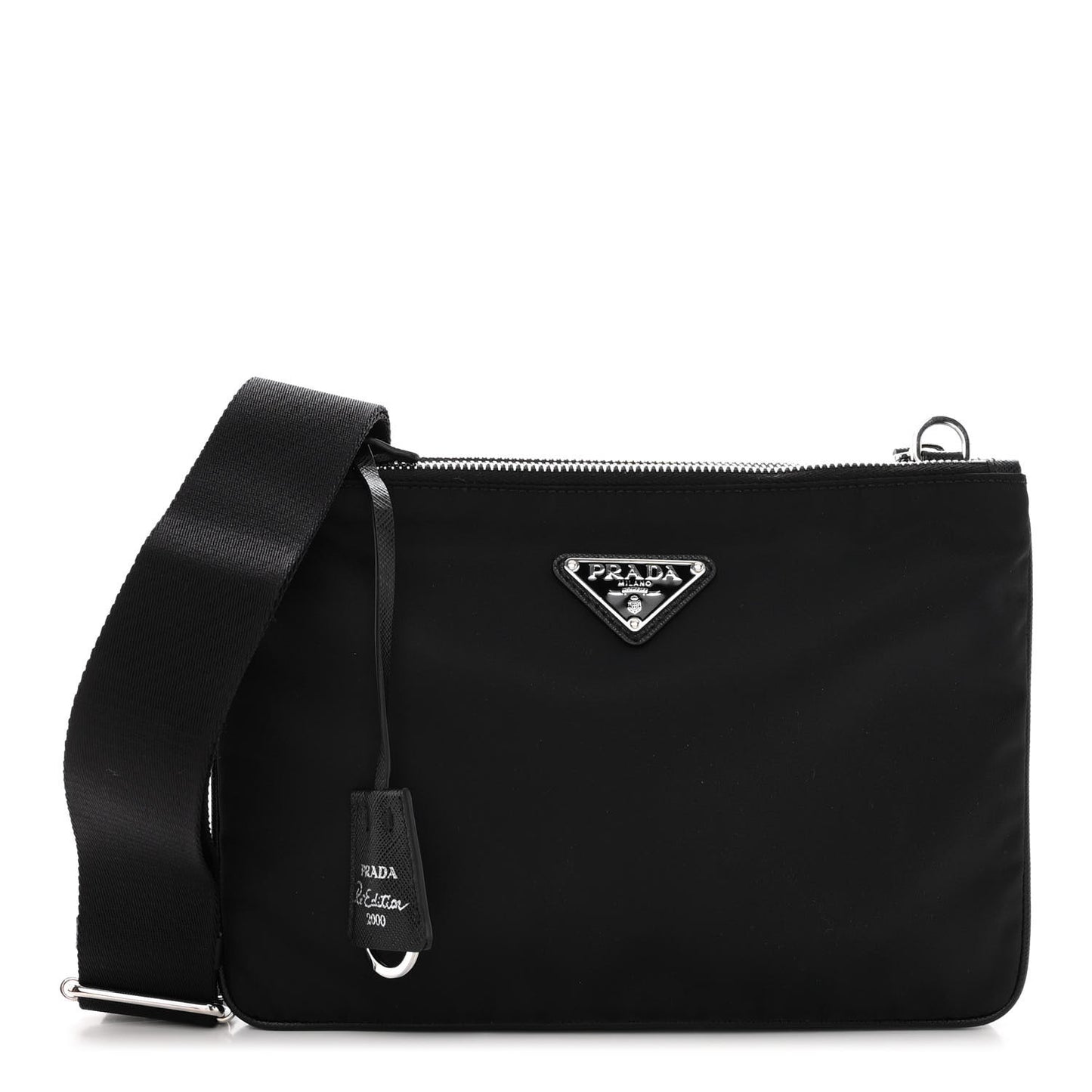 Re-Nylon Saffiano Re-Edition 2000 Double Zip Crossbody Bag Black