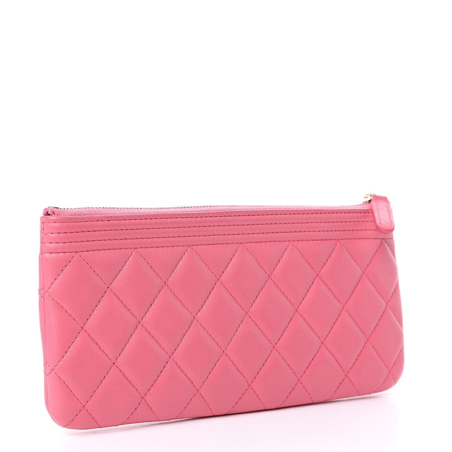 Lambskin Quilted Small Boy Zipped Pouch Pink