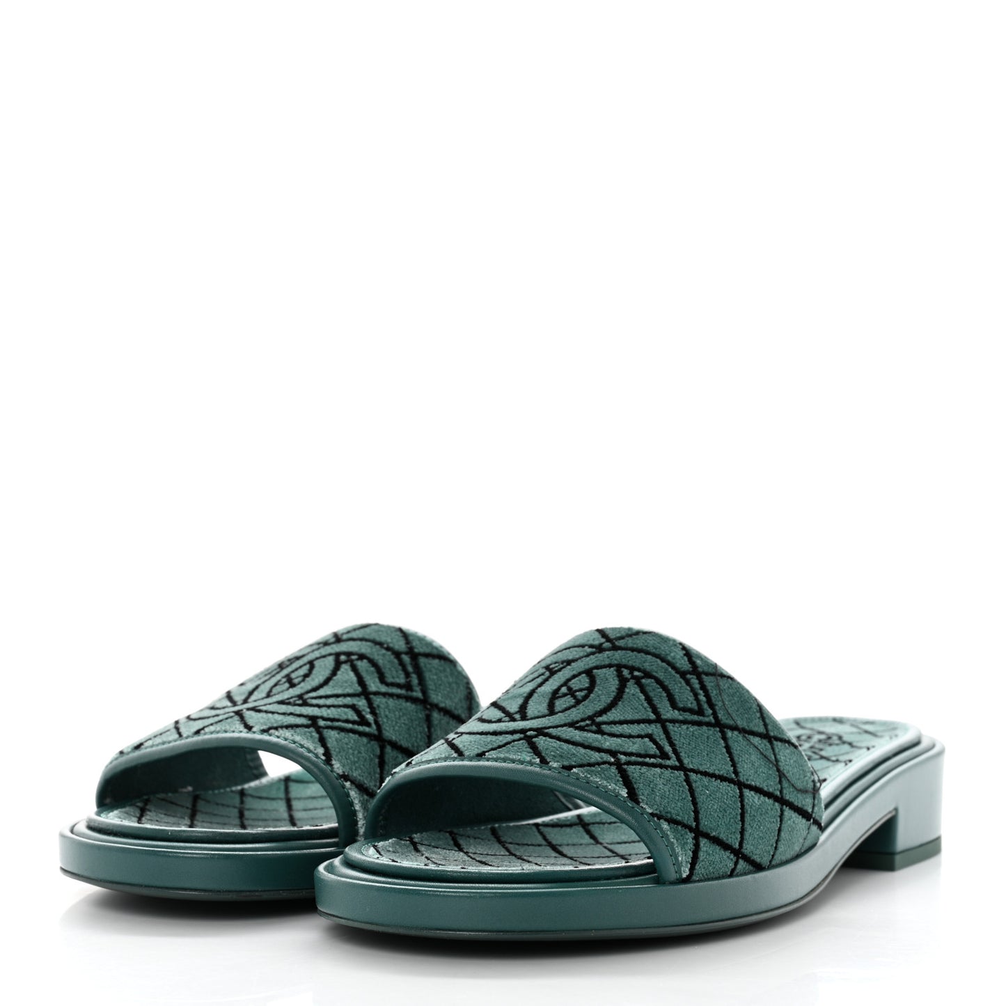Embroidered Fabric Calfskin Slide Sandal 38 Green