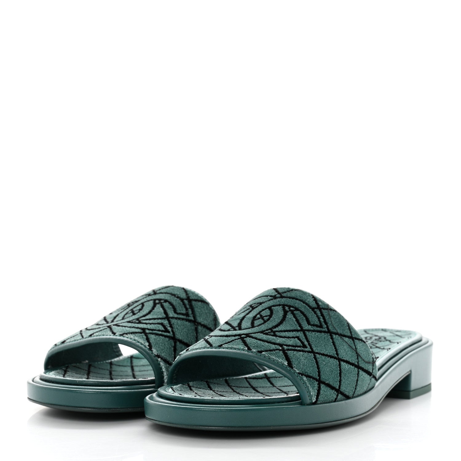 Chanel Embroidered Fabric Calfskin Slide Sandal 38 Green 3 of 8