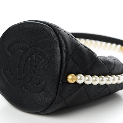 Chanel Calfskin Quilted Pearl Mini About Pearls Drawstring Bucket Bag Black 7 of 11