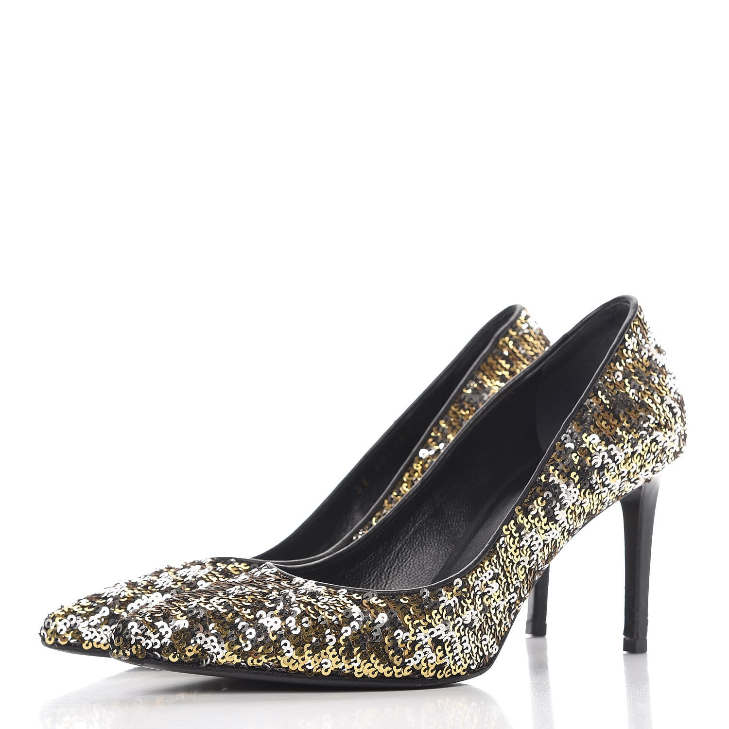 Saint Laurent Sequin Paris 80 Pumps 39 Gold Silver 3 of 16
