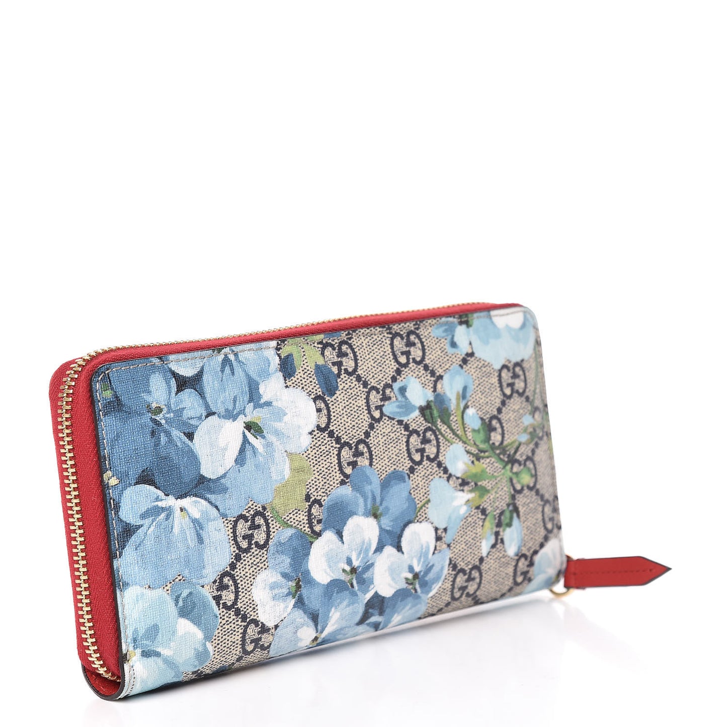 GG Supreme Monogram Blooms Zip Around Wallet Blue Red