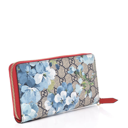 Gucci GG Supreme Monogram Blooms Zip Around Wallet Blue Red 3 of 9