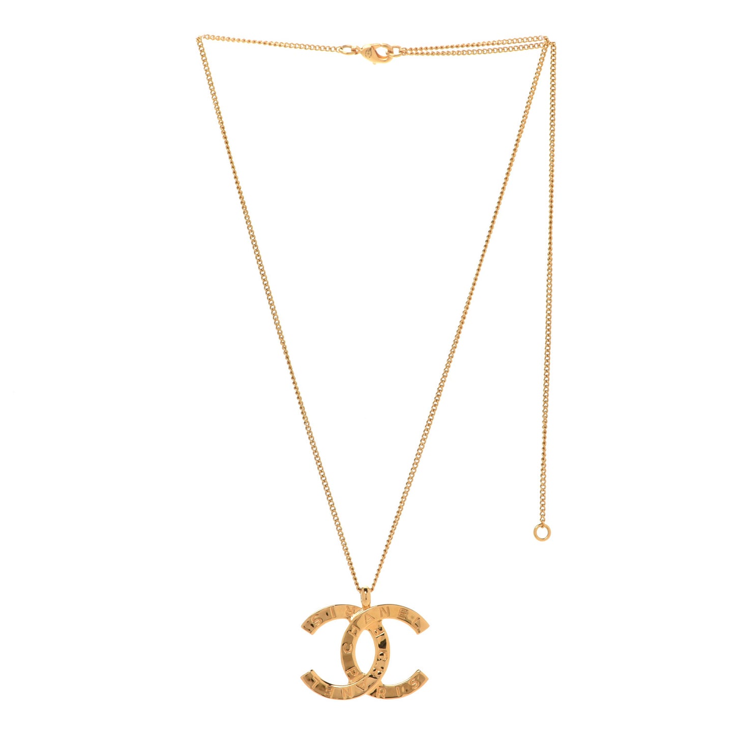 Metal CC Paris Button Necklace Gold