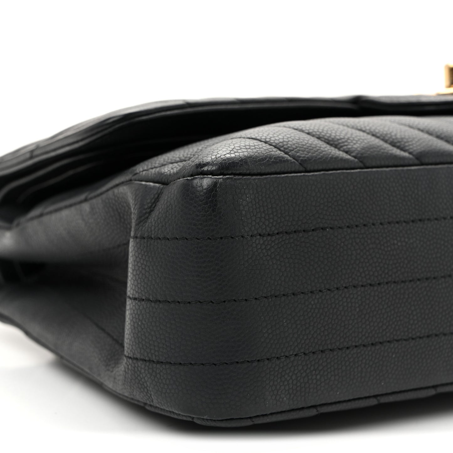 Matte Caviar Chevron Quilted Medium Double Flap Black