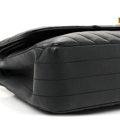 Chanel Matte Caviar Chevron Quilted Medium Double Flap Black 9 of 10