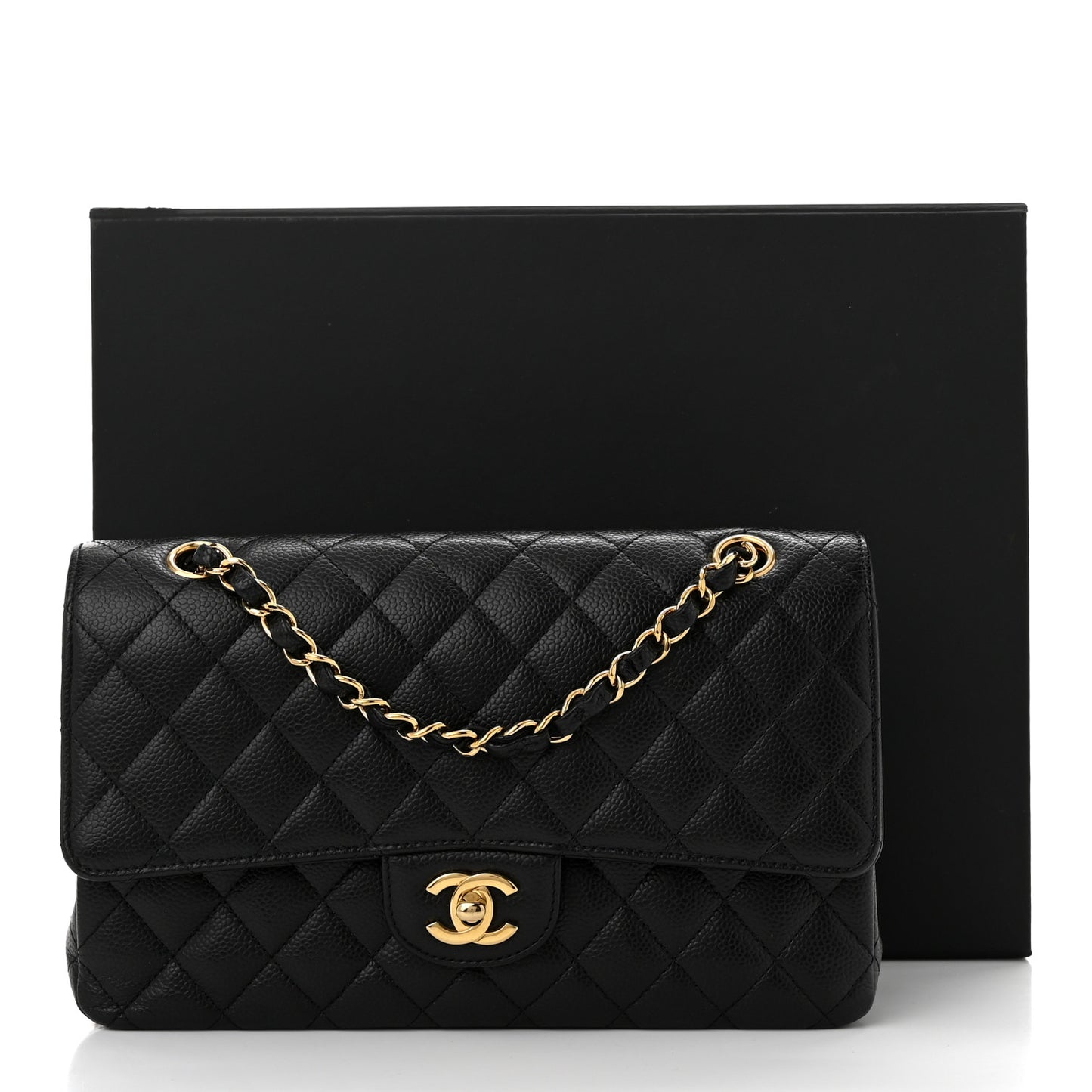 Caviar Quilted Medium Double Flap Black