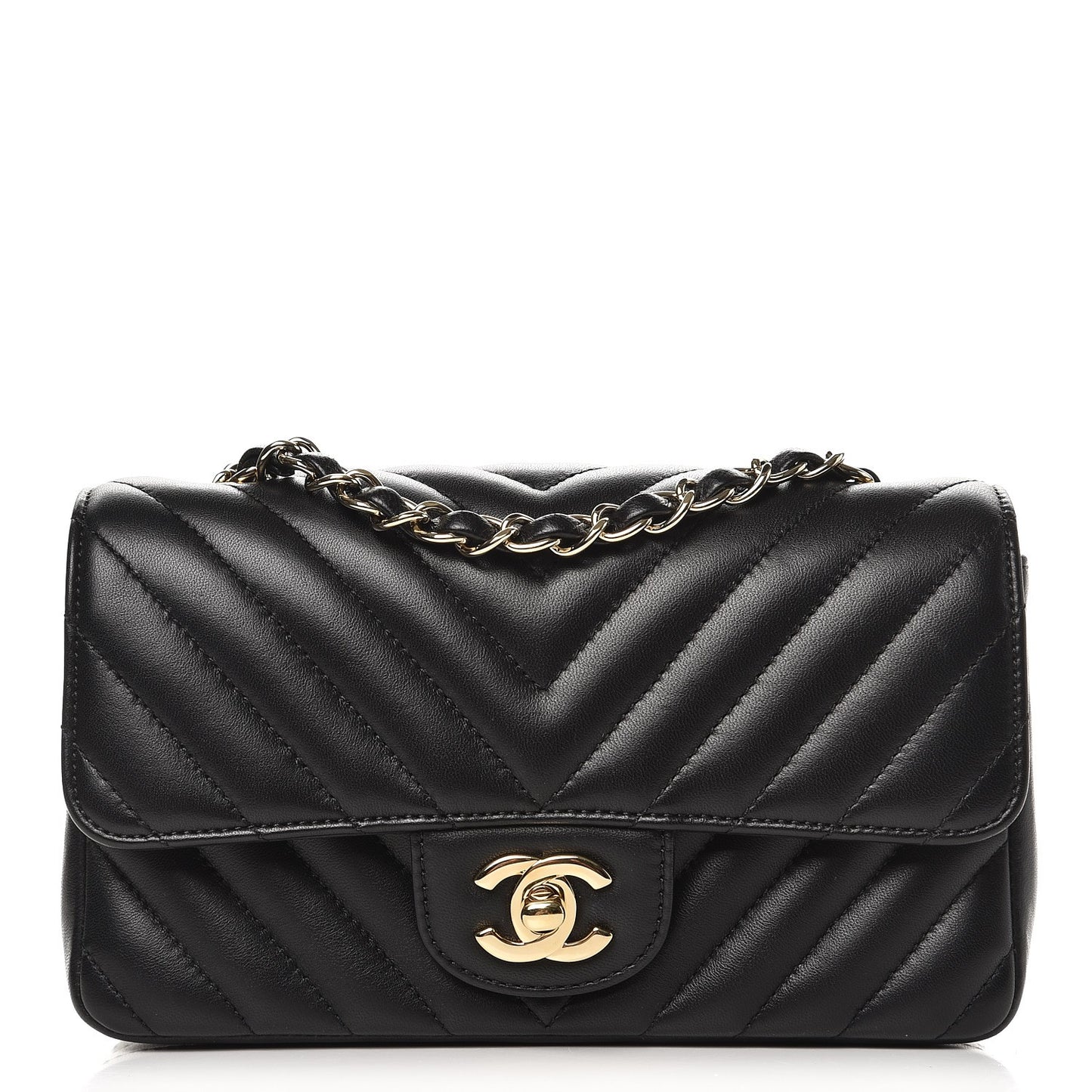 Lambskin Chevron Quilted Mini Rectangular Flap Black