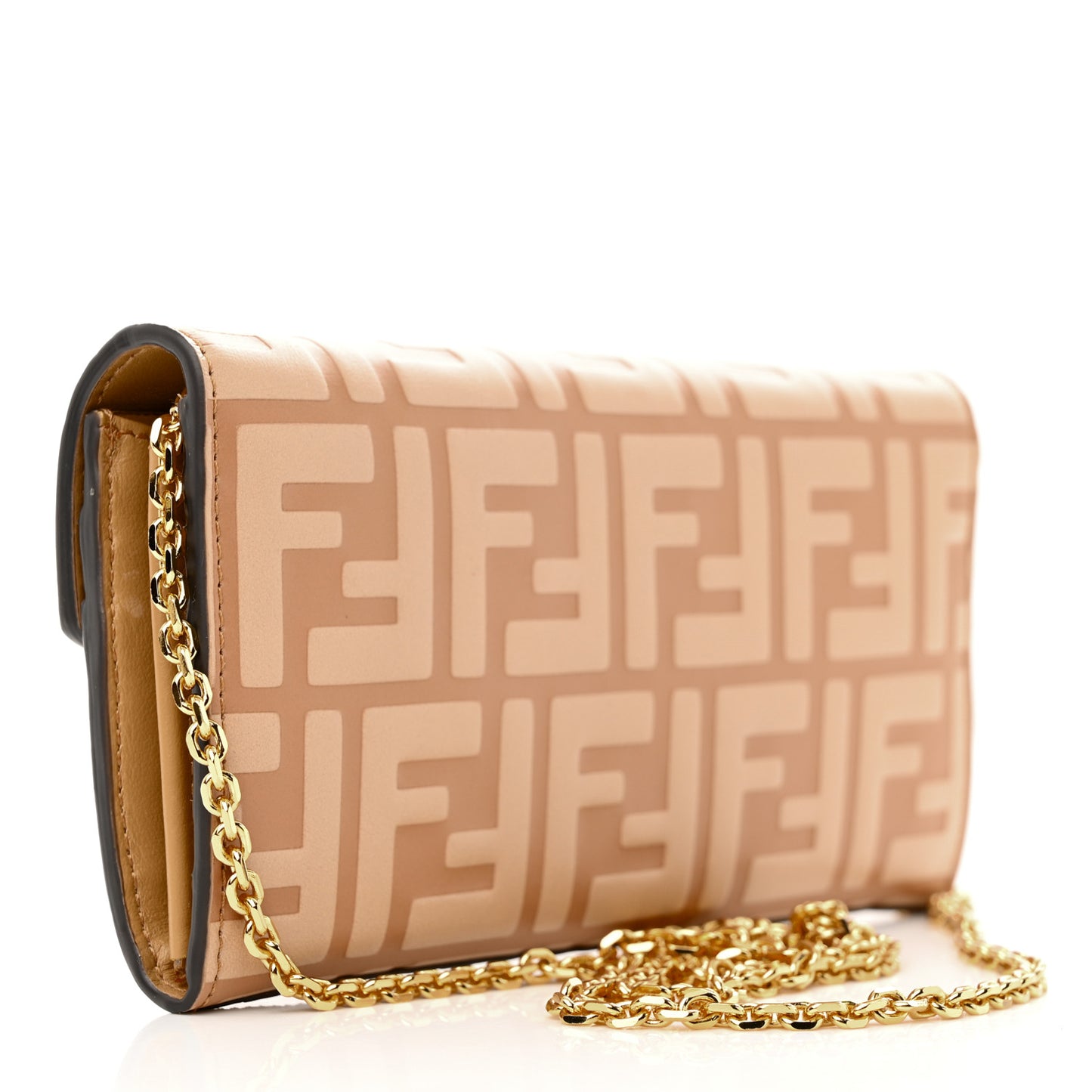 Vitello Termolagoon F is Fendi FF 1974 Embossed Continental Envelope Wallet On Chain Miele Scuro