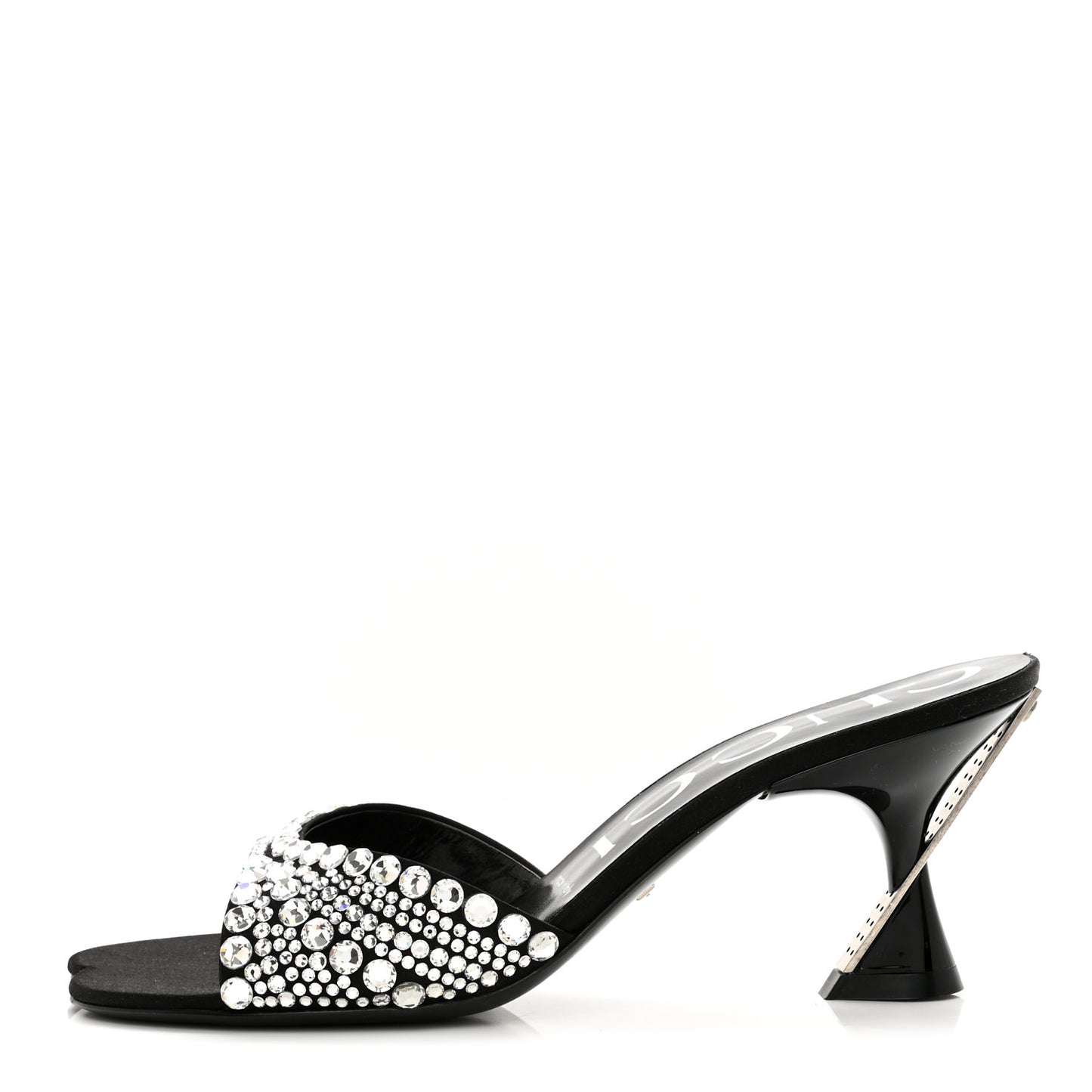 Satin Crystal 65mm Slide Sandals 37 Black