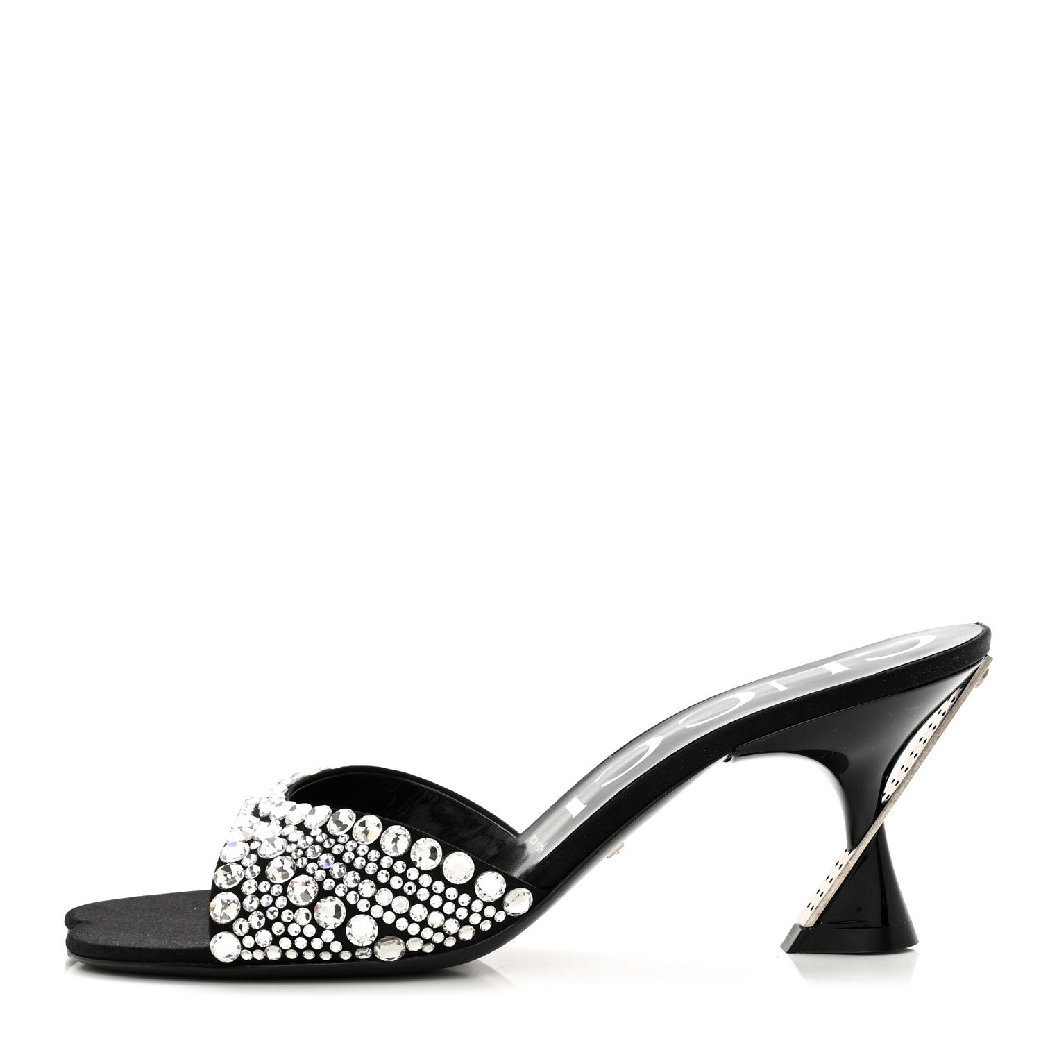Gucci Satin Crystal 65mm Slide Sandals 37 Black 1 of 7