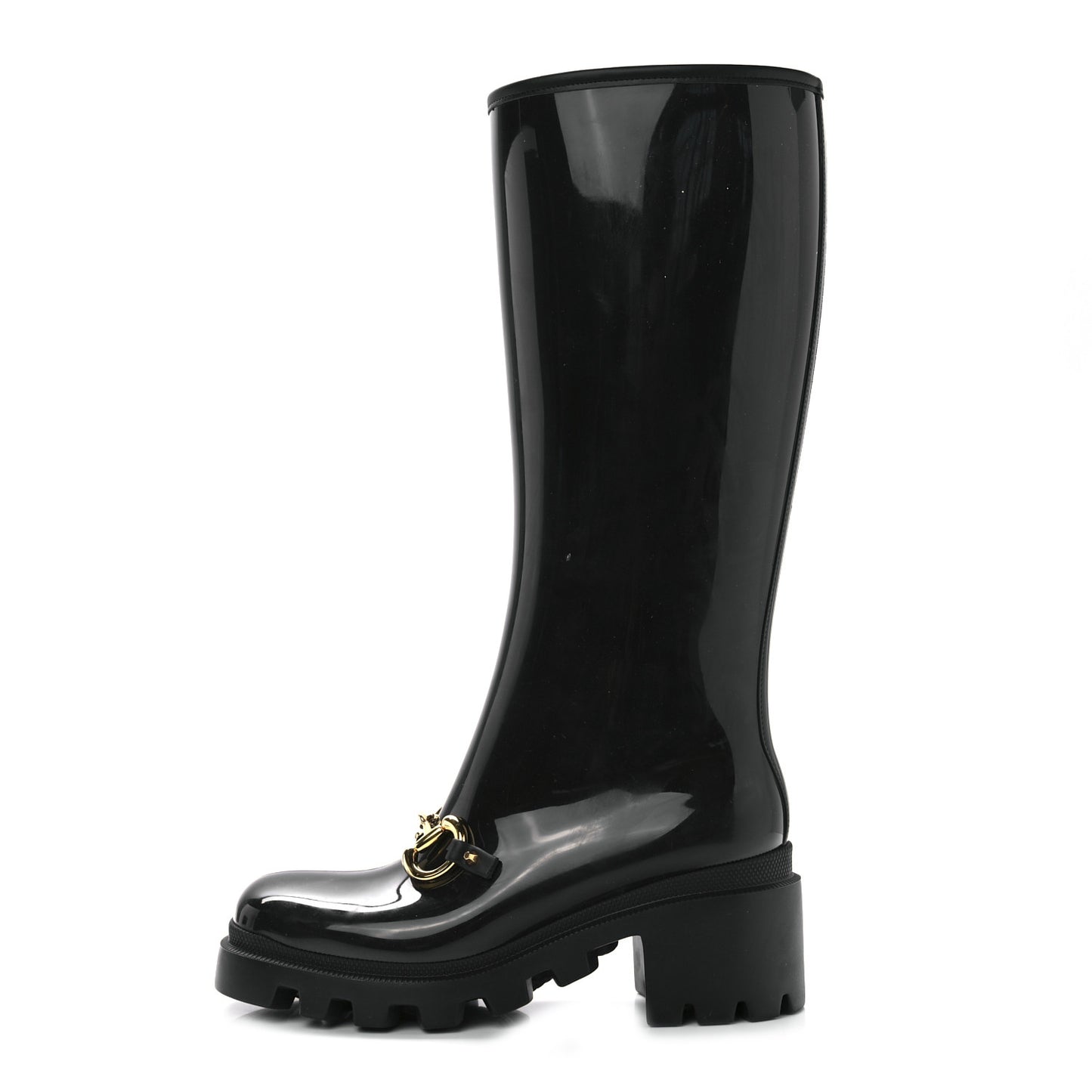 Rubber Horsebit Knee High Boots 38 Black