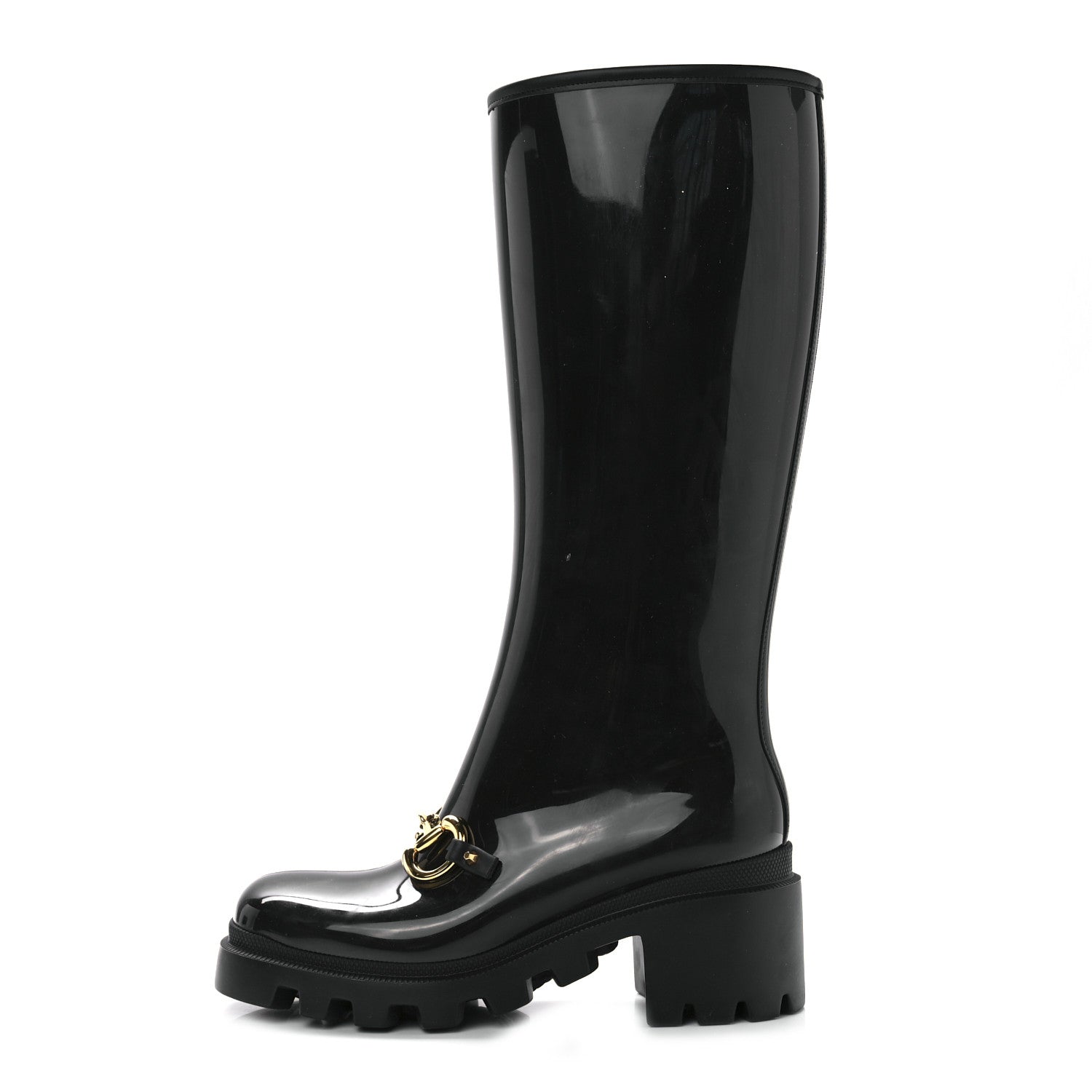 Gucci Rubber Horsebit Knee High Boots 38 Black 1 of 7