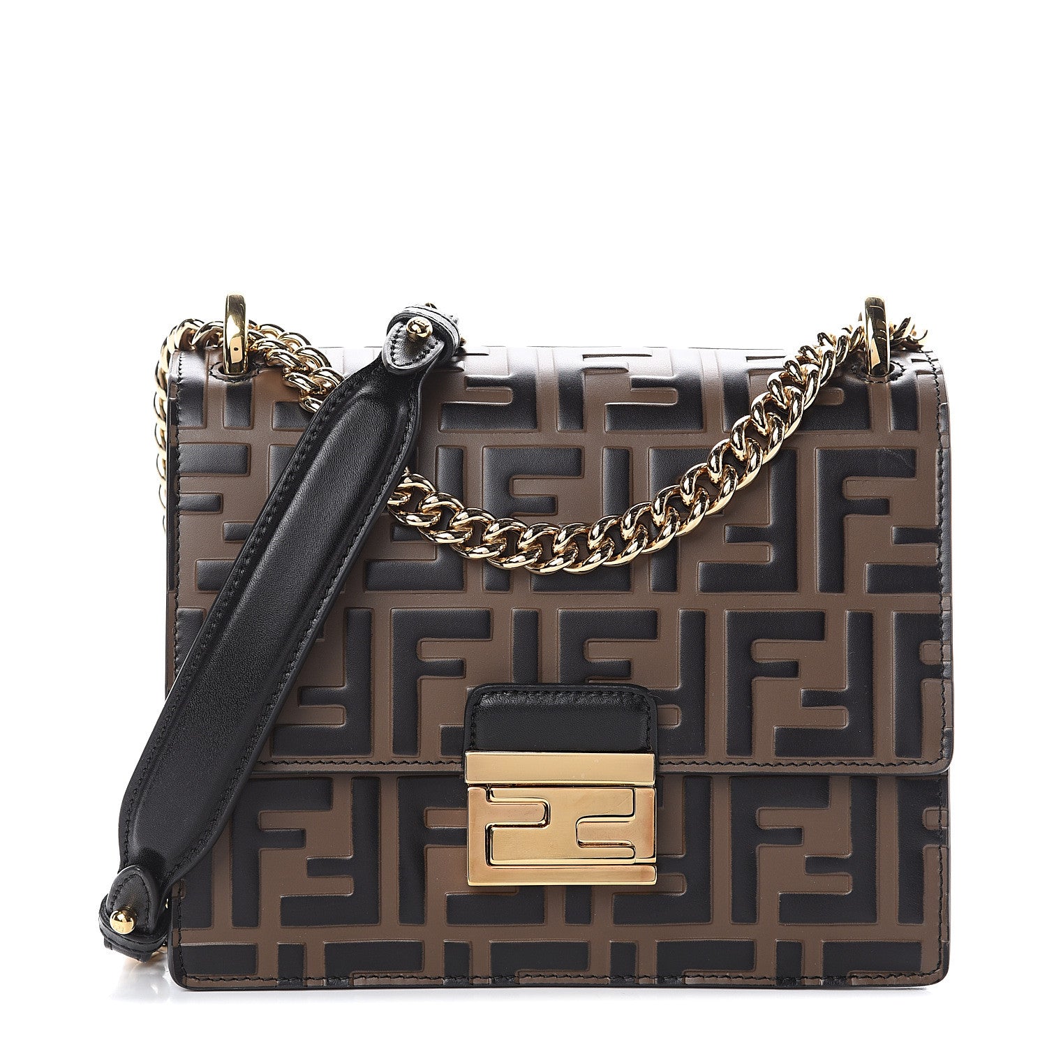 Fendi Vitello Liberty Bi-Color FF 1974 Embossed Small Kan U Shoulder Bag Maya Black 1 of 8