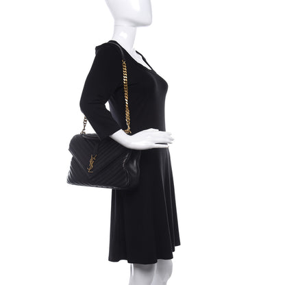 Saint Laurent Sheepskin Matelasse Chevron Monogram Large College Satchel Black 2 of 8